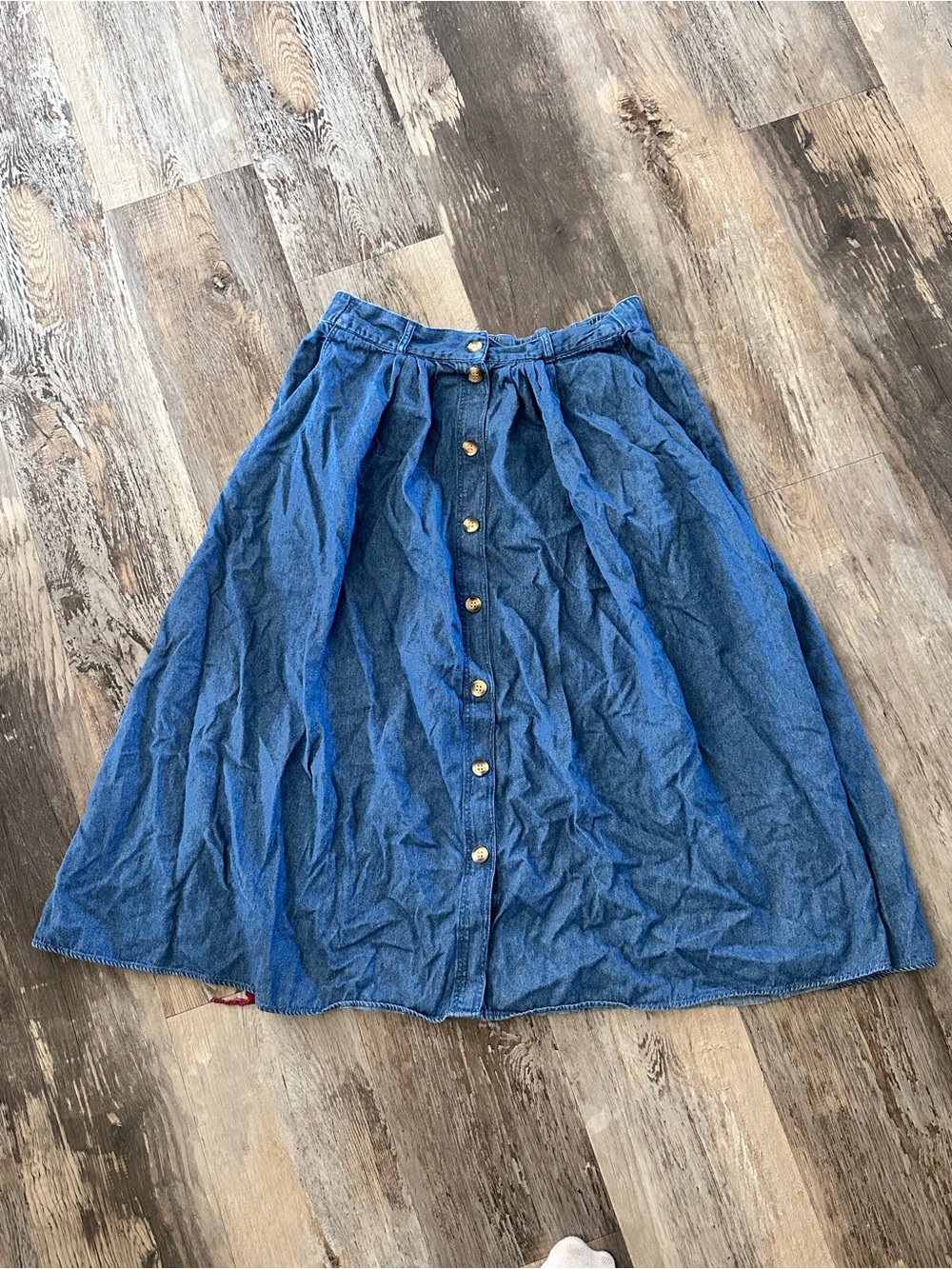 Vintage Appleseed's Blue Button-Front Denim Midi Skirt